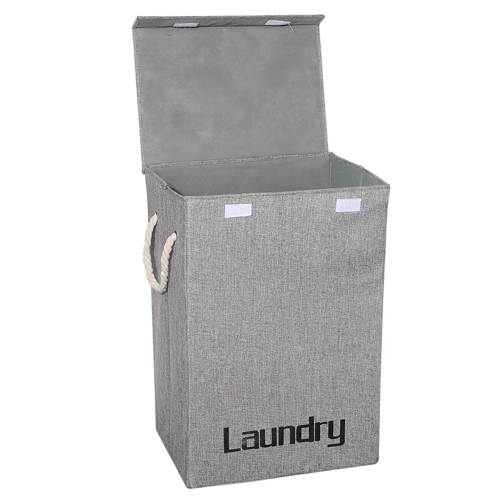 Cotton Flax Hamper Laundry Baskets Foldable Washing Clothes Storage with Lid - Grey Laundry Baskets Living and Home 