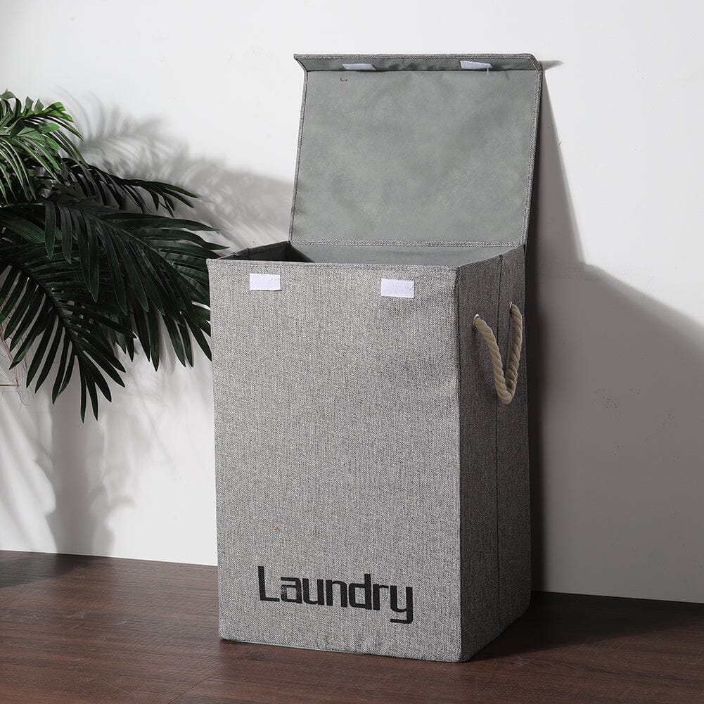 Cotton Flax Hamper Laundry Baskets Foldable Washing Clothes Storage with Lid - Grey Laundry Baskets Living and Home 