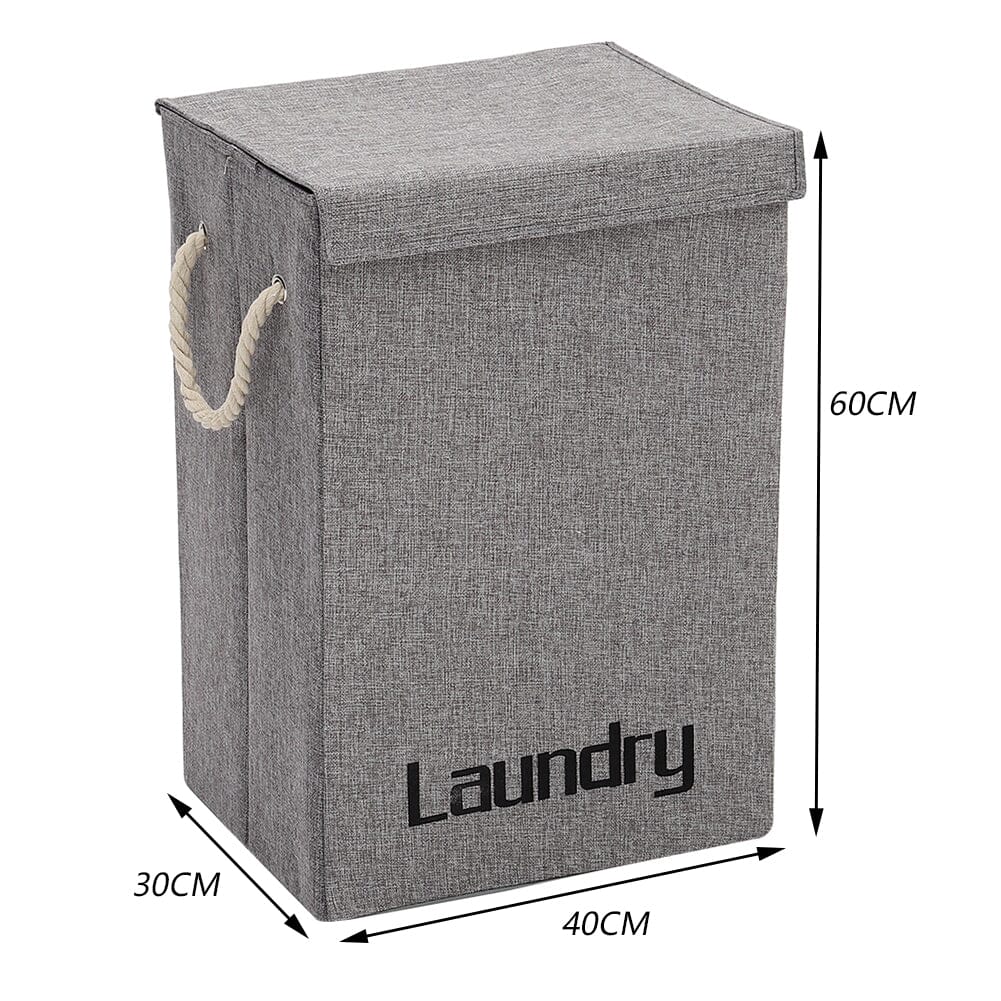 Cotton Flax Hamper Laundry Baskets Foldable Washing Clothes Storage with Lid - Grey Laundry Baskets Living and Home 