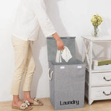 Cotton Flax Hamper Laundry Baskets Foldable Washing Clothes Storage with Lid - Grey Laundry Baskets Living and Home 