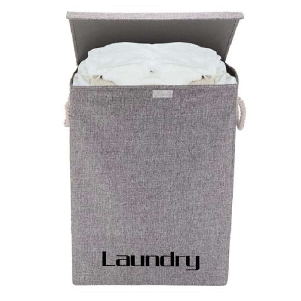 Cotton Flax Hamper Laundry Baskets Foldable Washing Clothes Storage with Lid - Grey Laundry Baskets Living and Home 