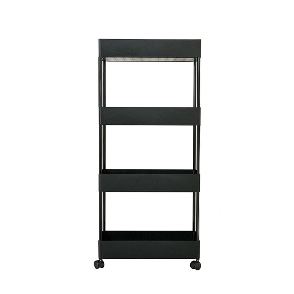 Shelf Trolley Cart Storage Rack for Kitchen Bathroom Kitchen Trolleys Living and Home 4-Tier Black 