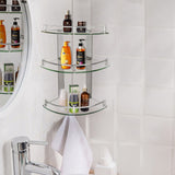 3 Tiers Bathroom Tempered Glass Corner Shelf with Steel Rail Wall Mounted Shower Caddies Living and Home 