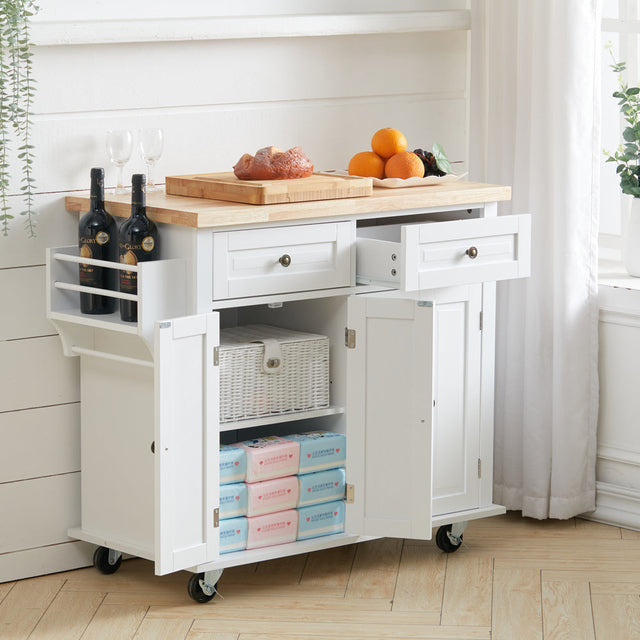 Modern Rolling Wooden Kitchen Island Cart with Storage Cabinet Carts & Islands Living and Home 