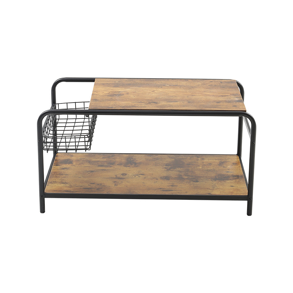 Industrial Wooden Coffee Table with Wire Basket Storage Top Coffee Tables Living and Home 