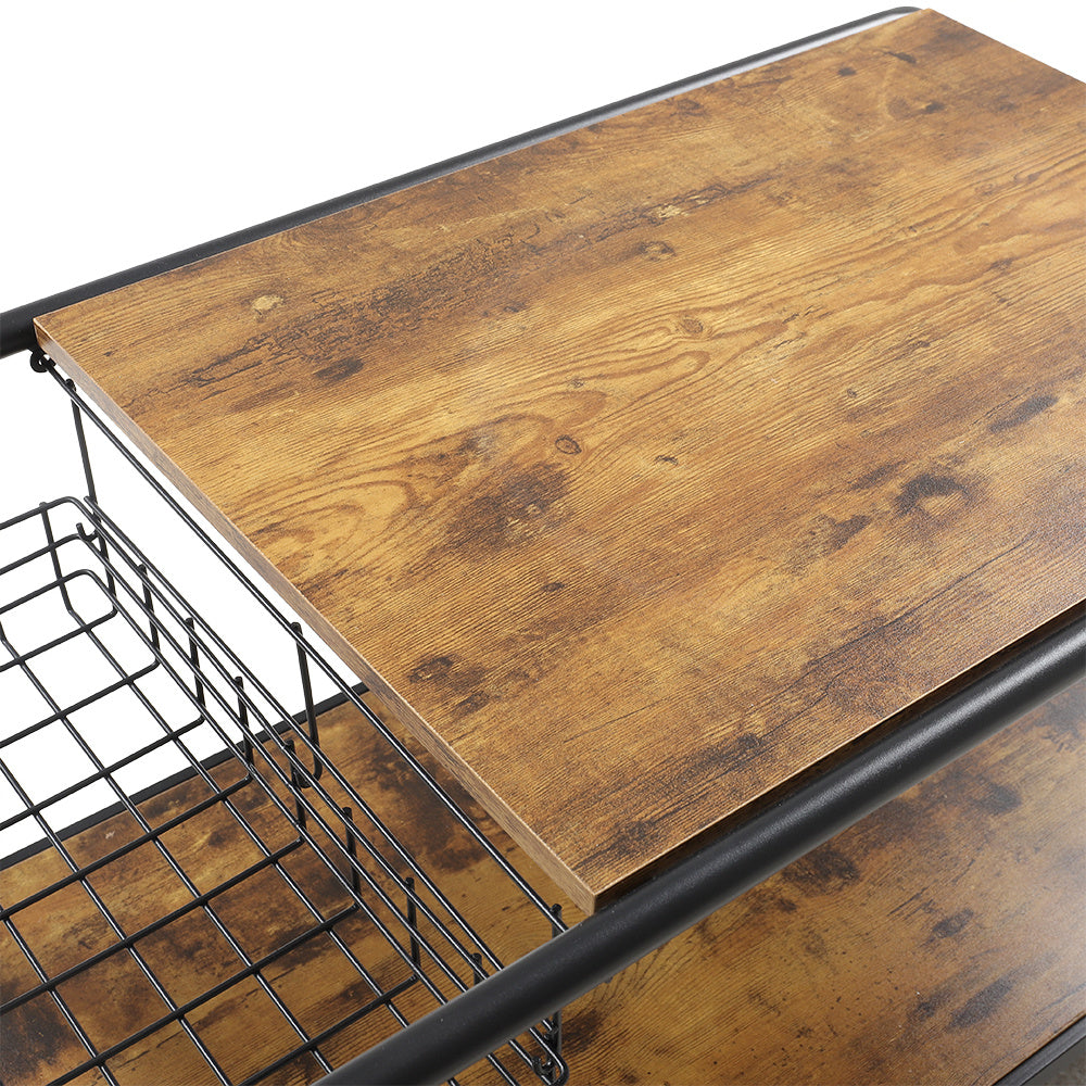 Industrial Wooden Coffee Table with Wire Basket Storage Top Coffee Tables Living and Home 