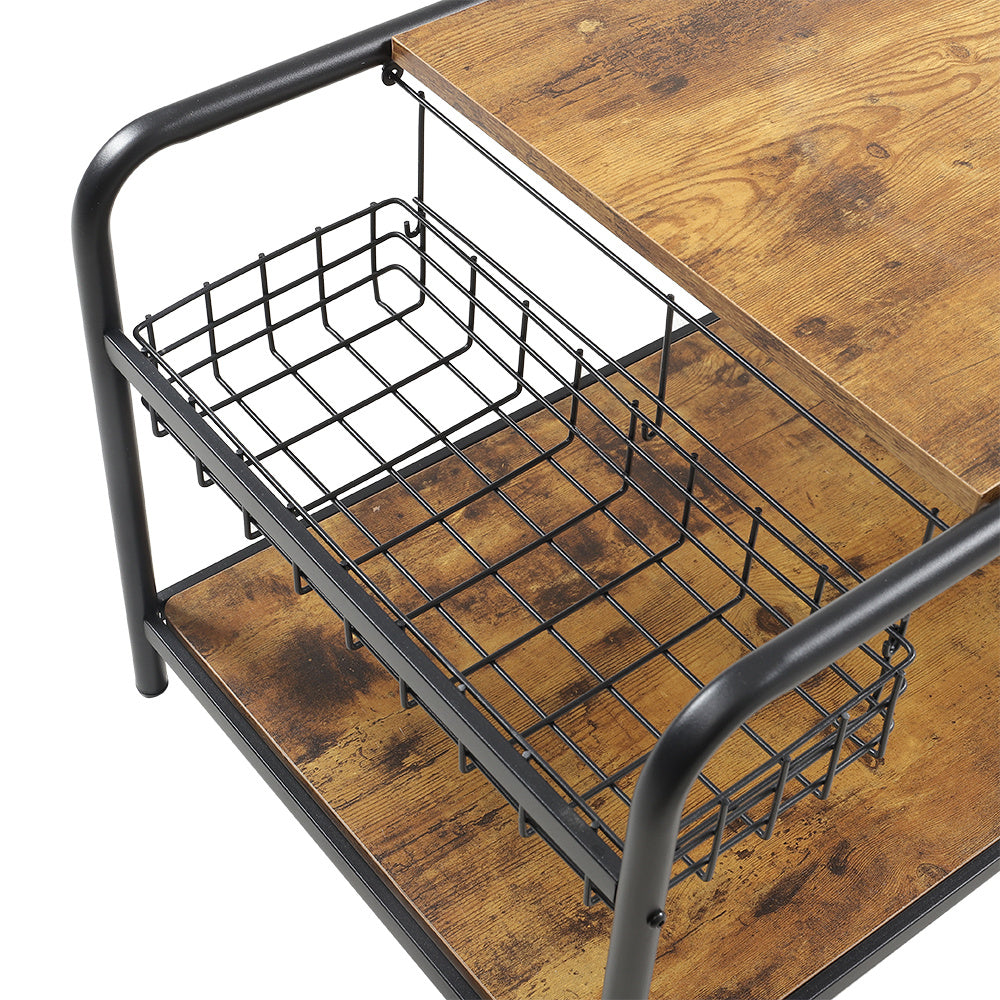 Industrial Wooden Coffee Table with Wire Basket Storage Top Coffee Tables Living and Home 