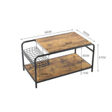 Industrial Wooden Coffee Table with Wire Basket Storage Top Coffee Tables Living and Home 