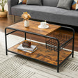 Industrial Wooden Coffee Table with Wire Basket Storage Top Coffee Tables Living and Home 