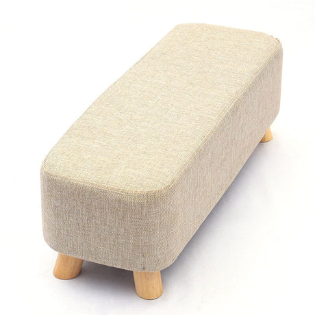 32 Inch Linen Banquette Footstool with Natural Wooden Legs Footstools Living and Home 