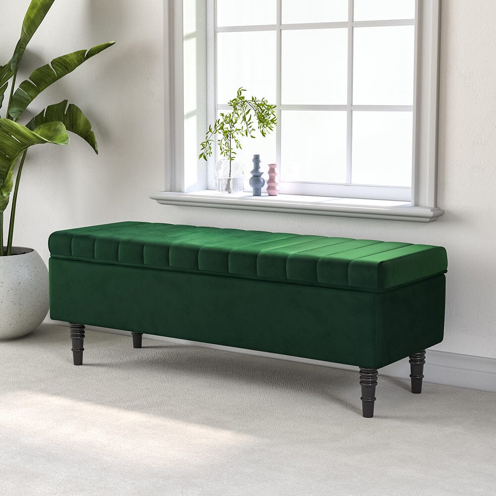 50 Inch Storage Ottoman Velvet Upholstered Entryway Bench with Lip Storage Footstools & Benches Living and Home 