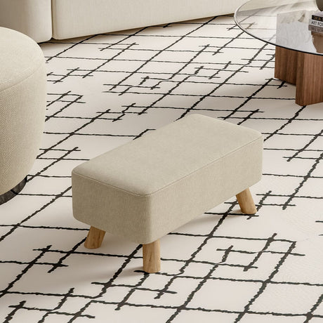 Livingandhome Rectangular Tofu-shaped Footrest with Solid Wooden Legs, ZH1142 Footstools Living and Home Beige 