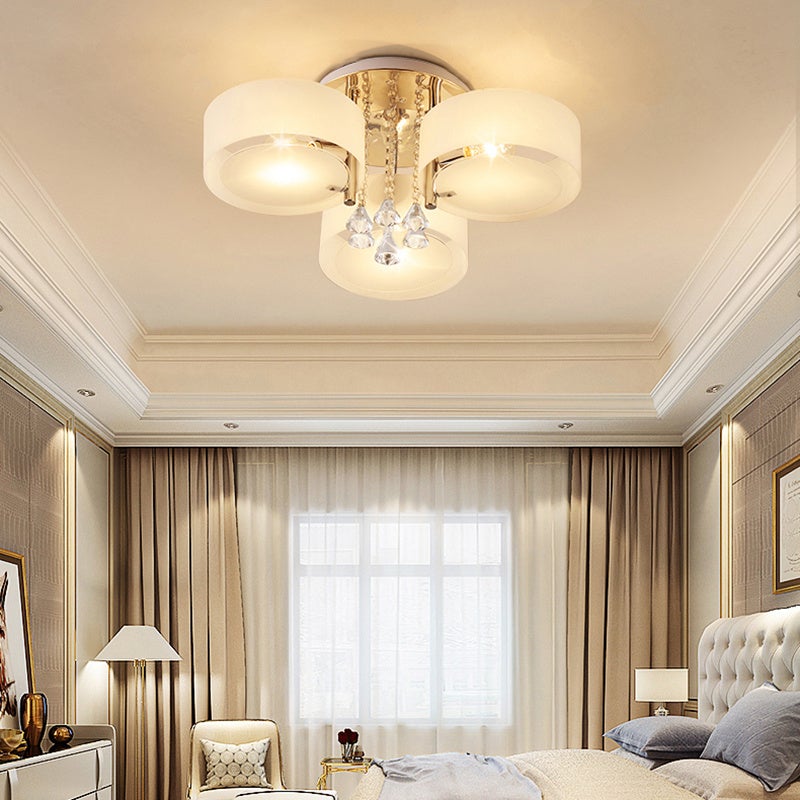 Ceiling Light Semi-Flush Mount , Cylindrical Acrylic Lampshades, Crystal Drops Ceiling Light Living and Home 