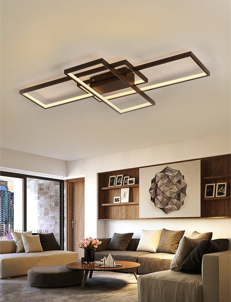 Modern LED Ceiling Light with 3 Black Rectangle Lampshades – Living and ...