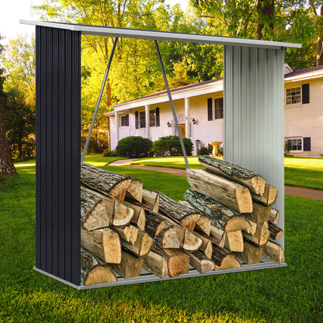 Metal Log Holder Fire Wood Rack Firewood Storage Shed Garden Patio Shelter Garden storage Living and Home Black 