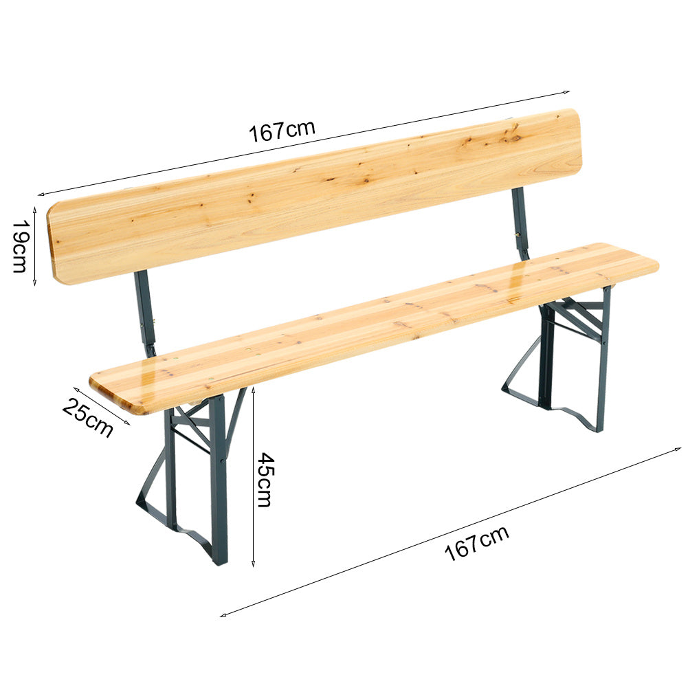 Set of 2 Folding Garden Benches with Backrest Cedar Wood Outdoor Bar Chairs Living and Home 