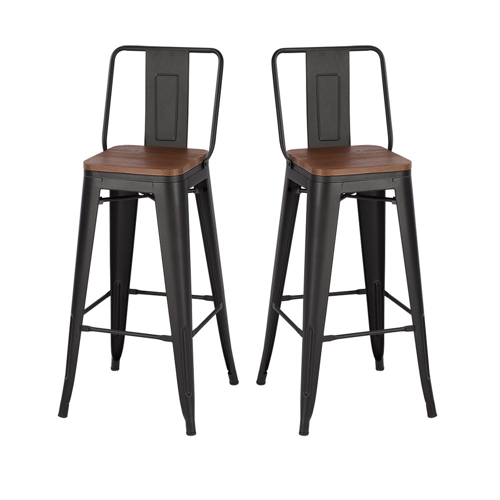 Set of 2/4 Metal Wooden High Bar Stools for Kitchen