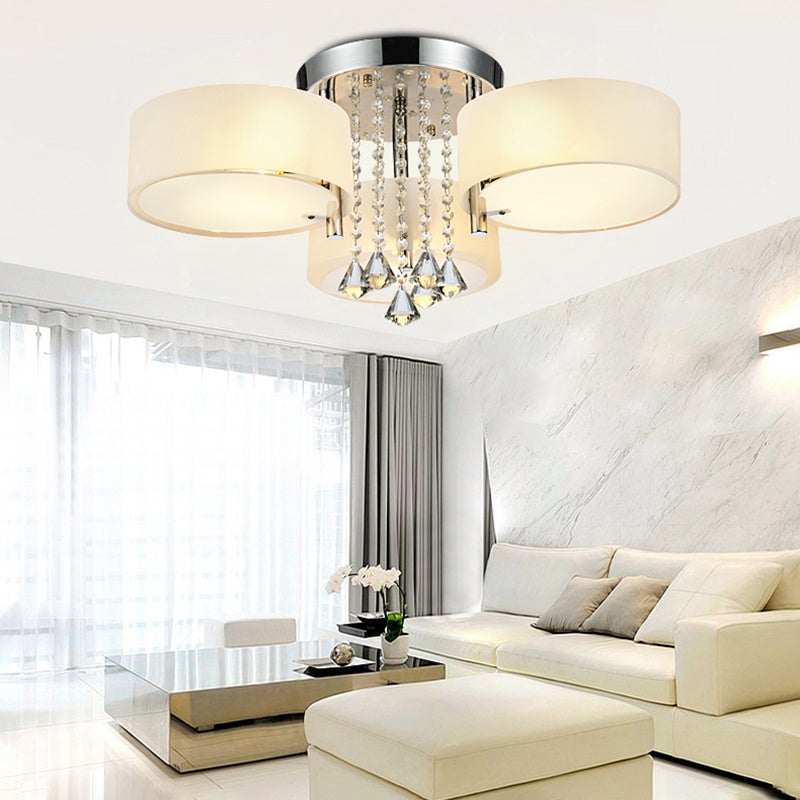 Ceiling Light Semi-Flush Mount , Cylindrical Acrylic Lampshades, Crystal Drops Ceiling Light Living and Home 