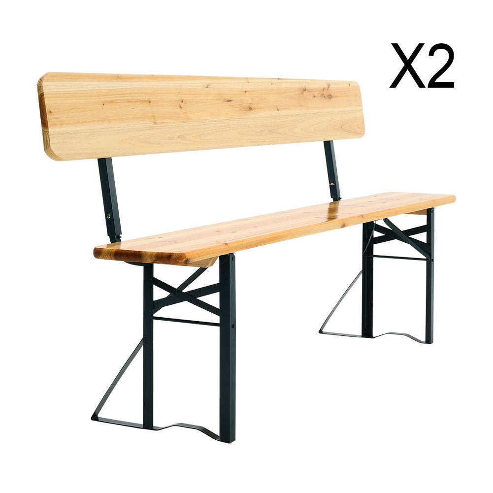 Set of 2 Folding Garden Benches with Backrest Cedar Wood Outdoor Bar Chairs Living and Home 