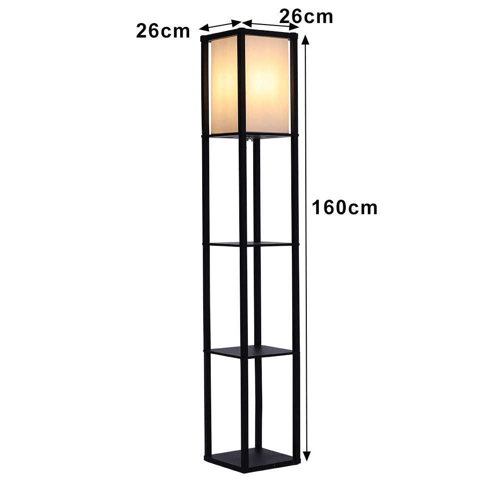 Wooden Floor Lamp with Shelves 3 Layers Open Storage Shelves Lighting Living and Home 