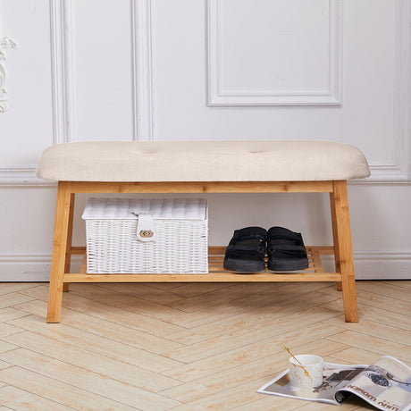 Shoe Bench Bamboo 2 Tier with Shoe Storage Rack Bench Living and Home 